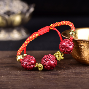 开光朱砂结瑞保岁属马红绳手链生肖马虎狗鸣虎纳贵随身手绳