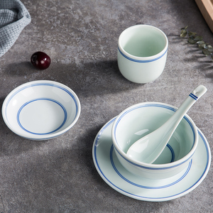 釉下彩健康环保耐高温蓝边盘子杯子碟子碗勺釉下彩景德镇陶瓷餐具