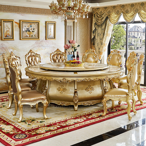 欧式实木大圆桌大理石餐桌家用2.4M吃饭桌大户型别墅酒店电动餐桌