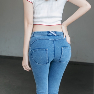 蜜桃提臀牛仔裤女主播低腰显瘦弹力健身性感翘臀紧身裤春秋季薄款