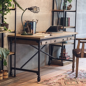 美式loft工业风格铁艺实木电脑桌台式家用复古简约办公工作台书桌