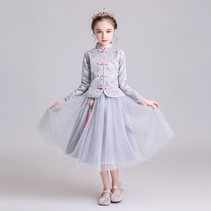 花童礼服公主裙女童蓬蓬纱儿童古装风唐装小女孩中式古筝演出服春