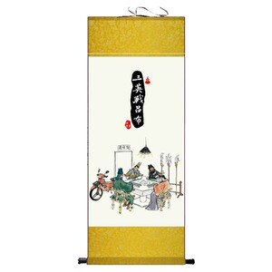 三英战吕布搞笑图关羽张飞吕布三国挂画装饰品国画卷轴画宣纸话