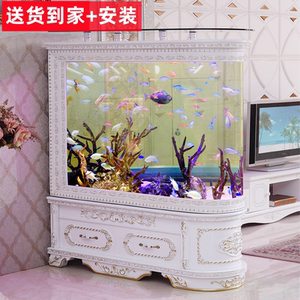 欧式子弹头屏风隔断玻璃客厅家用鱼缸生态水族箱底过滤造景静音