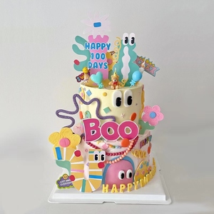 网红可爱彩色元素儿童蛋糕装饰字母模具手绘小熊迷你帽子气球装扮