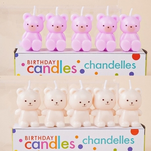 韩国ins粉色米色棕色小熊蜡烛蛋糕装饰摆件卡通可爱生日场景装扮