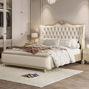 美式实木床主卧1.8米法式床高档大床欧式双人婚床真皮床轻奢现代