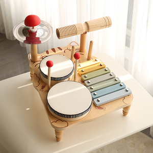 宝宝敲鼓打鼓木质玩具音乐启蒙敲琴儿童动手能力训练架子鼓玩具