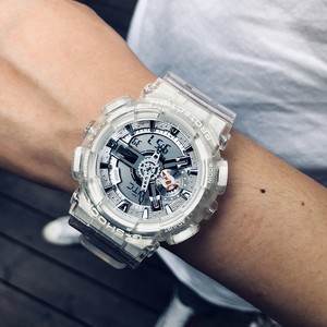 卡西欧g-shock新款白色全透明防水运动手表ga-110cr-7a ba电子表