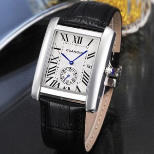 冠琴新款长方形男士手表防水全自动石英非机械真皮带名牌瑞士男表