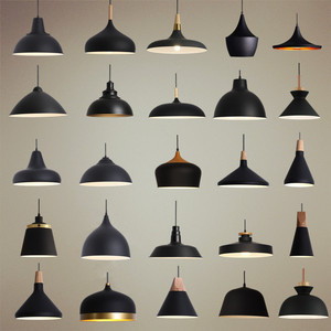 北欧吊灯黑色复古单头简约创意个性几何灯罩设计餐厅吧台餐饮店铺