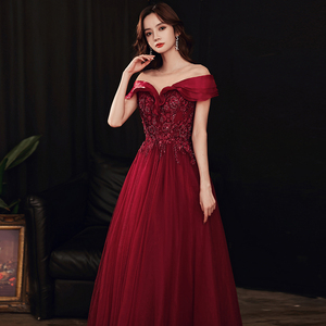 敬酒服新娘订婚礼服长裙高级质感2021新款红色修身主持人晚礼服女