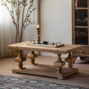 美式乡村实木茶几方形小户型客厅茶台复古家具欧式创意原木茶桌子