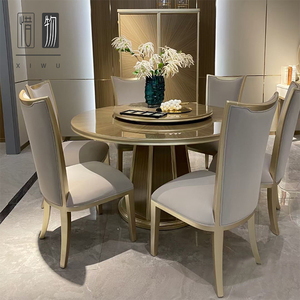 美式轻奢餐桌椅组合实木圆形高端餐台现代欧式简约家具家用饭桌子