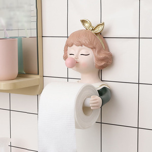 卡通泡泡女孩洗脸巾置物架厕所卫生间免打孔纸巾盒卷纸筒挂架壁饰