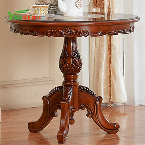 欧式古典实木茶几 雕花圆形茶几圆桌子角几美式休闲小桌子咖啡桌