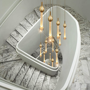 楼梯吊灯水滴长吊灯现代简约别墅复式楼金色轻奢旋转楼梯间吊灯