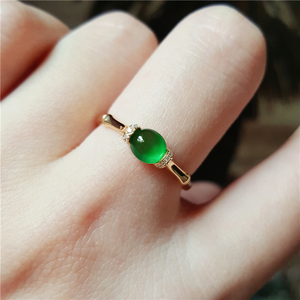 竹节戒指女18k玫瑰金白冰蛋面缅甸天然a货翡翠玉指环新款5人付款880