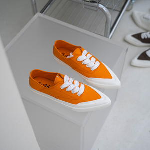 SGIRL橙色帆布鞋女2022年新款韩版百搭小众设计感ins潮鞋尖头板鞋