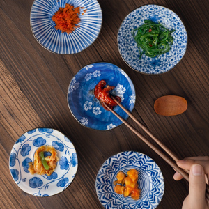 美浓烧正品日本进口陶瓷餐具调料碟古染蓝绘油碟家用小吃碟酱汁碟