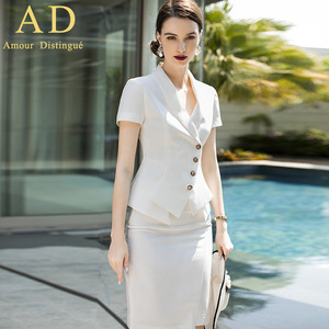 AD白色短袖西装套裙ol工作服面试正装西服套装夏季新款职业装女装