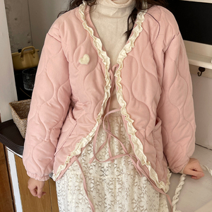 蠢蠢子 甜美短款棉衣外套，少女系列2022冬季新款粉色棉袄小