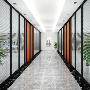 深圳写字楼高隔断办公室厂房隔音玻璃隔断墙双层钢化铝合金百叶窗