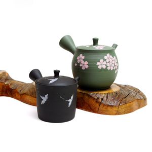 日本常滑烧玉光窑梅原广隆手作侧把壶茶壶手绘仙鹤樱花泡茶壶单壶