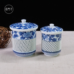 日本进口 琴峰作 陶瓷镂空夫妻盖杯日式茶具盖碗茶杯对杯串门子