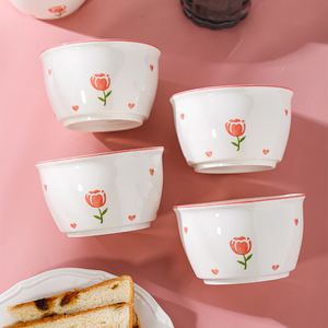 郁金香家用吃饭碗可爱花朵特别好看的碗单个高颜值韩式陶瓷碗套装