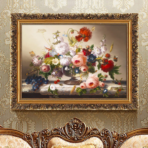 欧式喷绘油画客厅装饰画古典花卉餐厅玄关挂画壁画有框横版墙画