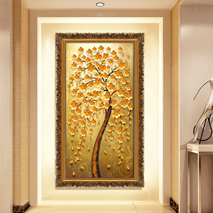 简欧招财风水玄关走廊过道装饰画竖版 摇钱树 发财树入户客厅挂画