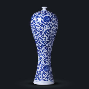景德镇陶瓷青花瓷缠枝莲花瓶插花摆件中式家居客厅餐桌装饰工艺品
