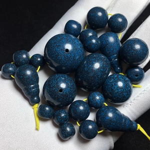 伴生矿菱镁矿优化二代乌兰花绿松石三通老型桶珠套装文玩手串配饰