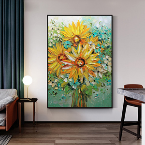 向日葵油画手绘玄关走廊过道装饰画现代客厅背景墙画餐厅花卉壁画