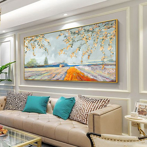 手绘油画美式客厅装饰画欧式沙发背景墙挂画横幅抽象风景画轻奢画