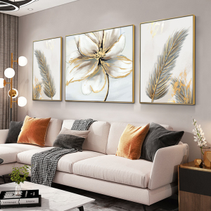 纯手绘油画现代简约沙发背景墙装饰画客厅高档大气抽象三联画羽毛
