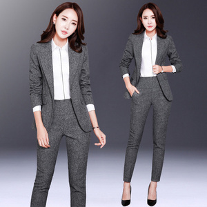 西装套装女时尚气质白领灰西服正装中长款小脚小西装工作服职业装