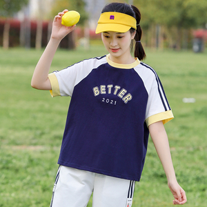 高中初中学生休闲运动短袖t恤少女装青少年夏季时尚女孩宽松上衣