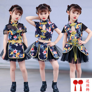 儿童演出服女童复古旗袍中国风走秀蓬蓬裙幼儿表演服爵士舞蹈套装