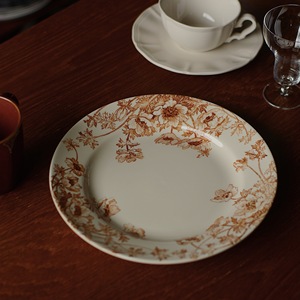 收集时光 Camus say红棕虞美人平盘 中古复刻 陶瓷沙拉盘西餐汤盘