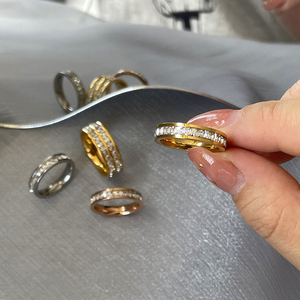 韩版气质钛钢镶单双排钻石戒指女时尚金色情侣满天星对戒指环手饰