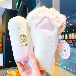 星巴克猫爪胶囊保温杯带杯套渐变粉色经典女神logo便携小巧水杯子