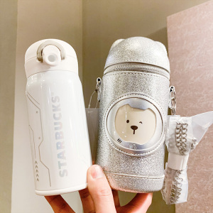 星巴克太空熊杯子膳魔师宇航员保温杯带杯套便携卡通学生儿童水杯