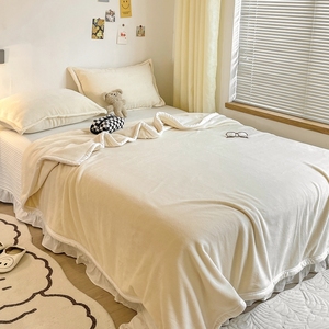 ins北欧米色珊瑚绒毛毯床单单件宿舍1.2米冬季垫床上用牛奶绒被单