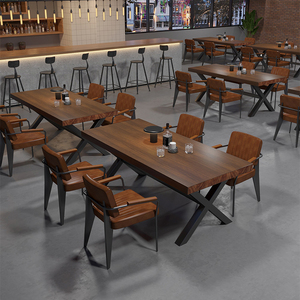 实木复古酒吧餐厅餐桌工业风咖啡烧烤店创意桌子休闲成套桌椅组合
