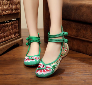 京绣缘20年夏季新款内增高女鞋绣花鞋亚麻布女鞋民族风北京布鞋