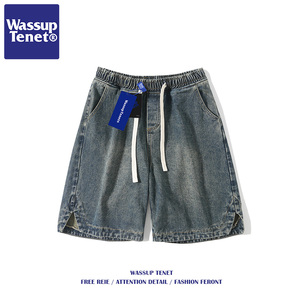 Wassup tenet新款牛仔短裤男日系潮牌休闲裤夏季做旧水洗五分裤子
