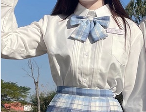 春秋长袖学生JK制服软妹韩版前后风琴褶衬衣水手服上衣女长袖纯色