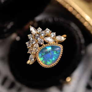 shaw原创设计小众复古欧美皇冠水滴欧泊戒指个性时尚ins